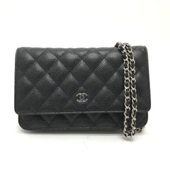CHANEL AP0250 Matelasse Coco Mark Classic Chain Wallet Shoulder Bag Caviar Skin Women's Silver Hardware Black — New - Store Return