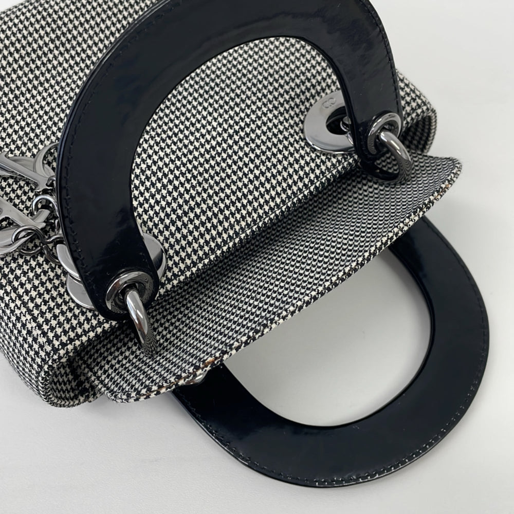 Christian Dior Lady Mini Houndstooth Shoulder Bag MA-0969 Gray Women's — Like New
