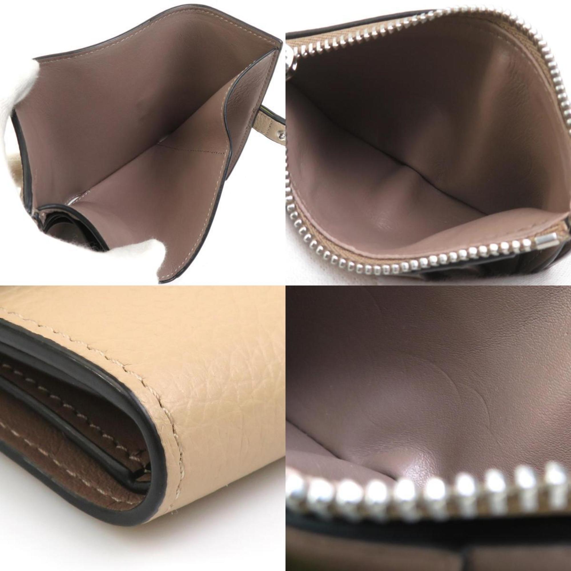 LOEWE Tri-fold Wallet Leather Beige x Yellow Women's h31857j