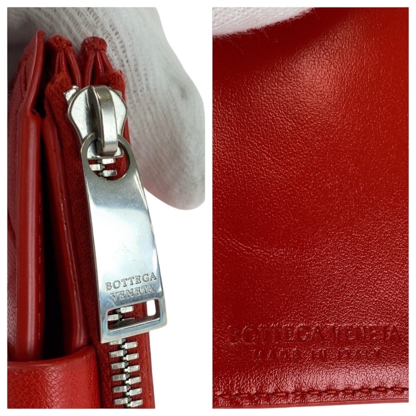 BOTTEGA VENETA Maxi Intrecciato Red Leather Folding Wallet with Silver Hardware, Compact for Women