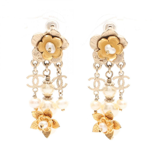 CHANEL Coco Mark Earrings with Gold-Plated Faux Pearls for Women