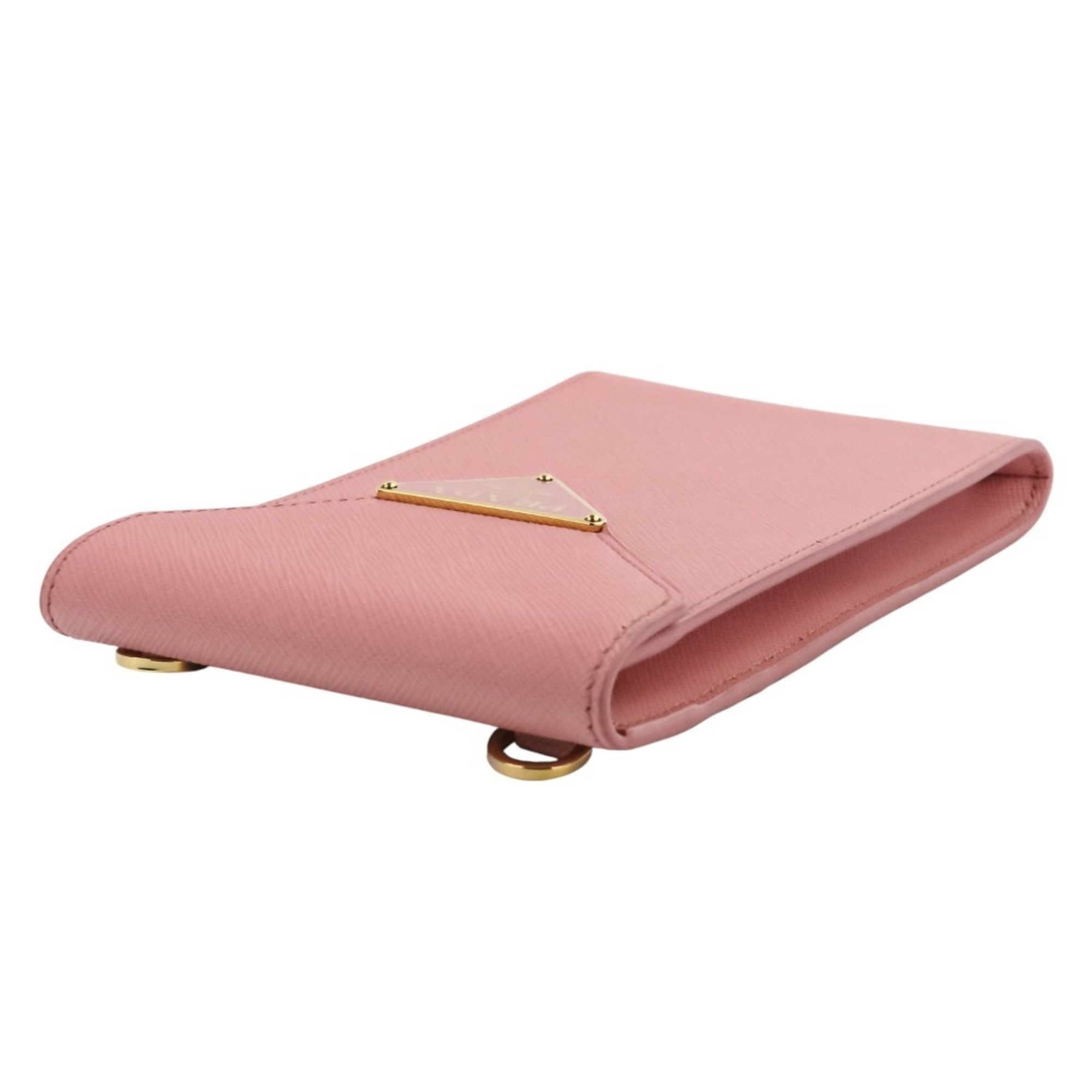 PRADA Saffiano Leather Chain Shoulder Bag/Pochette 1BP050 Pink Women's — Like New
