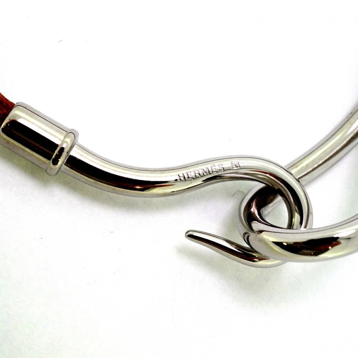 Hermes Jumbo Hook Bracelet, Metal, Leather, Silver, Brown, Women's