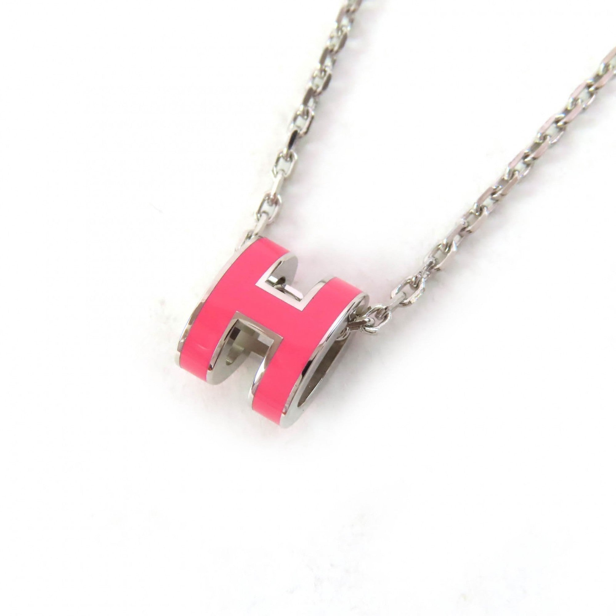 HERMES Mini Pop H Pendant Necklace in Pink and Silver, Includes Box Dust Bag, Made France, Extremely Popular for Women — Like New