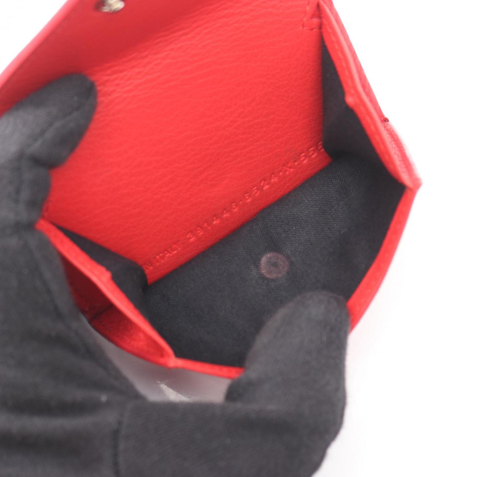 Balenciaga Paper Mini Wallet, Tri-fold Leather Women's, Red, 391446