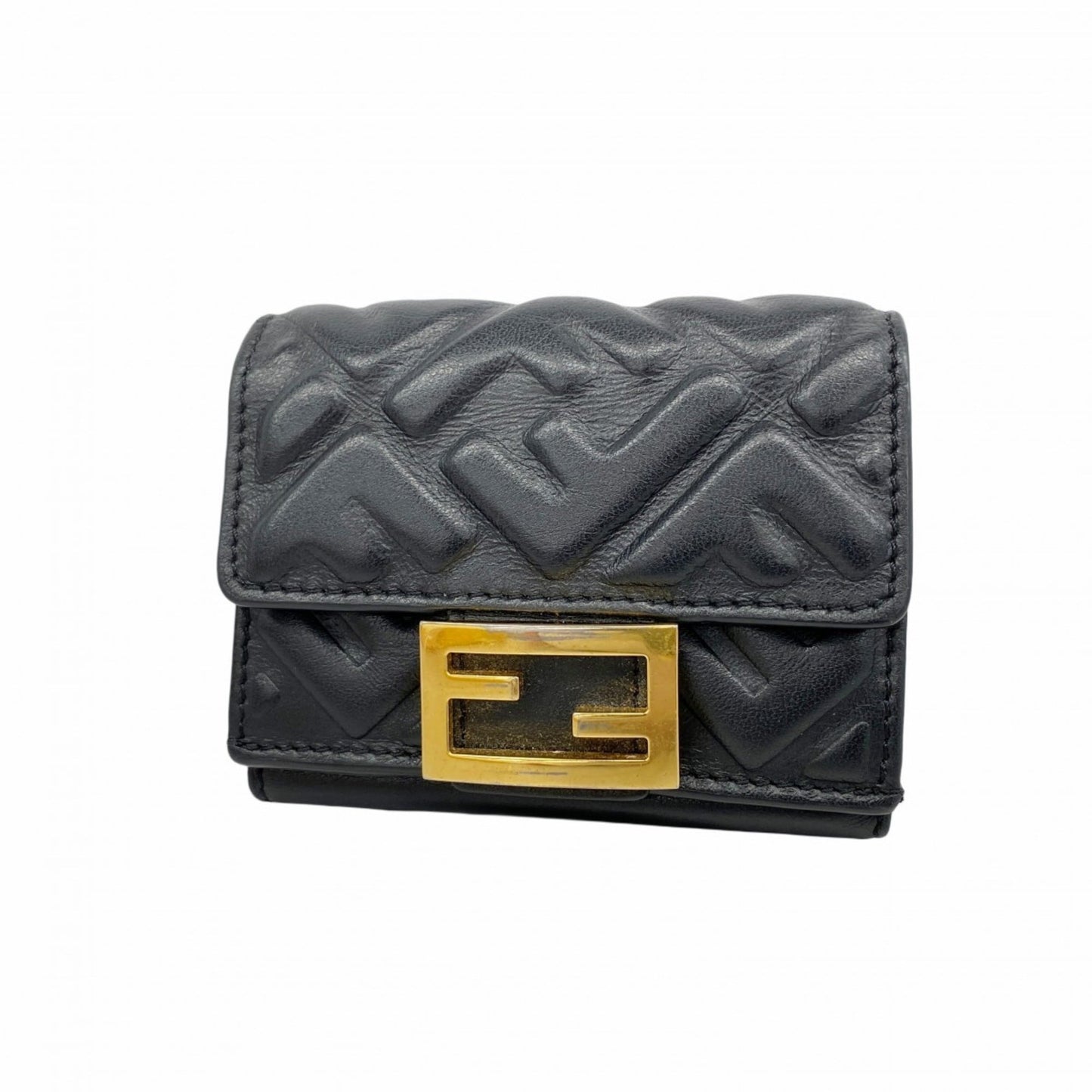 Fendi tri-fold wallet in black leather for women