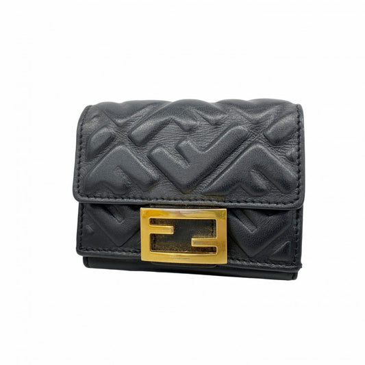 Fendi tri-fold wallet in black leather for women
