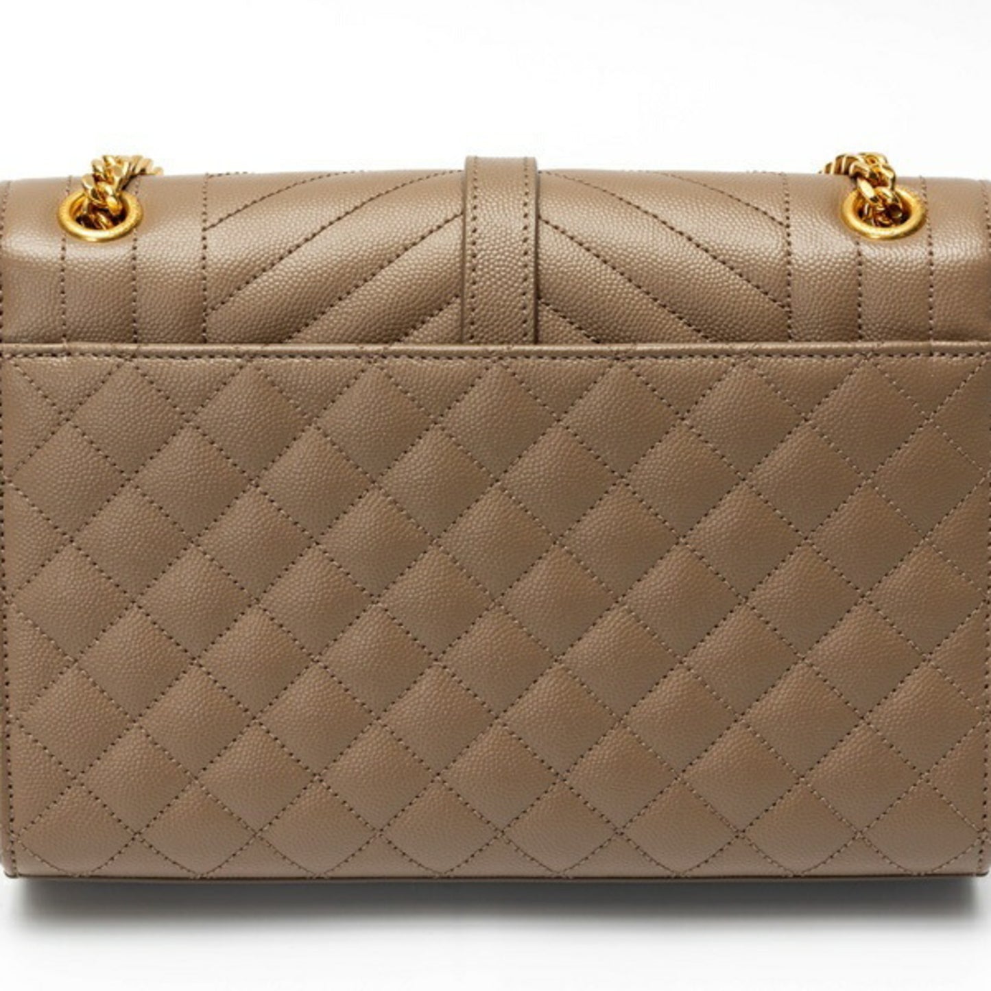 Saint Laurent SAINT LAURENT Envelope Medium Chain Shoulder Bag 600185 Grain de Poudre Quilted Leather Greige S-158096