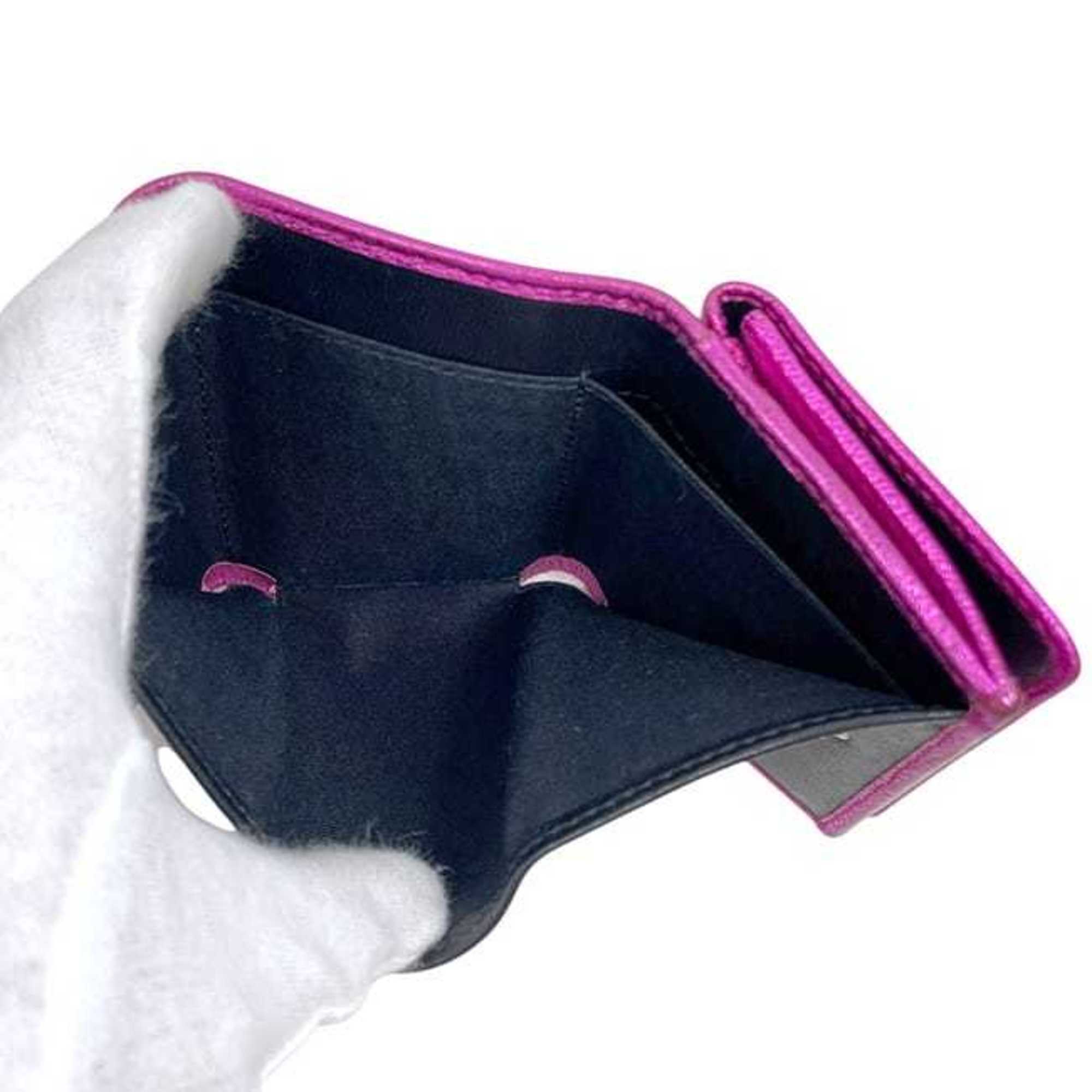 Balenciaga Tri-fold Wallet ec-24584 Pink Everyday 551921 5660 X 527538 Leather BALENCIAGA Compact Mini Folding Men's Women's Metallic