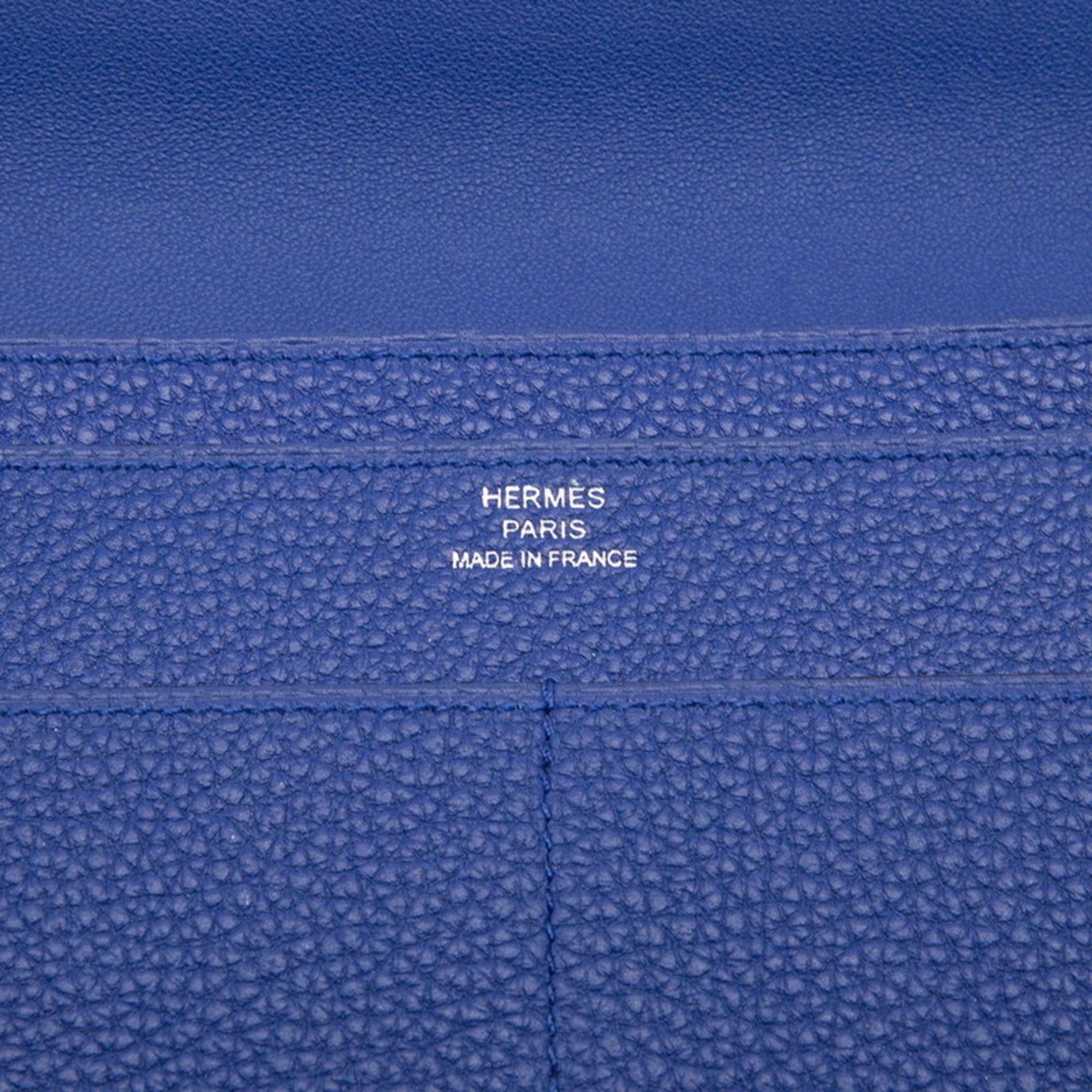 Hermès Dogon GM Long Wallet, Blue, Silver Hardware, Togo, Women's, HERMES