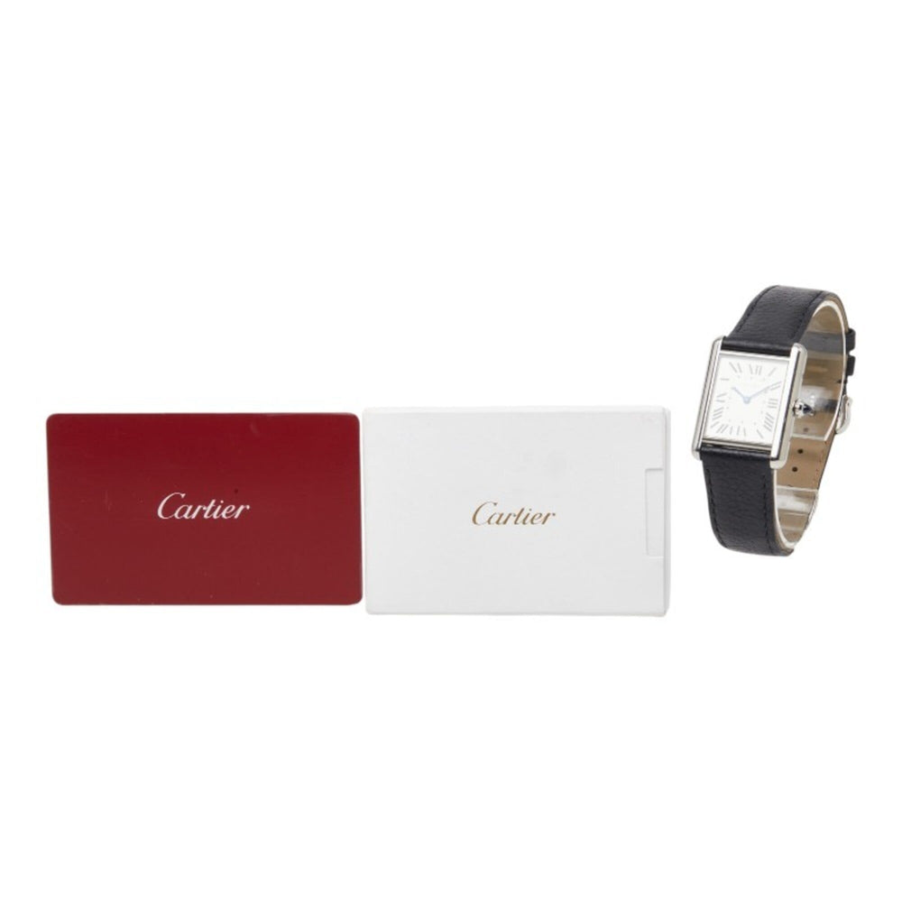 Cartier Tank Must LM WSTA0041 Quartz Watch, White Dial, Stainless Steel Strap, Leather Ladies' Watch — Good