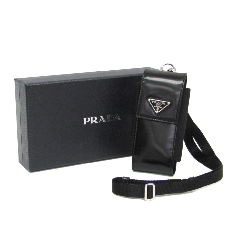 Prada Triangle Logo Phone Pouch Men,Women Leather Pouch Black — Like New