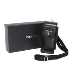 Prada Triangle Logo Phone Pouch Men,Women Leather Pouch Black — Like New