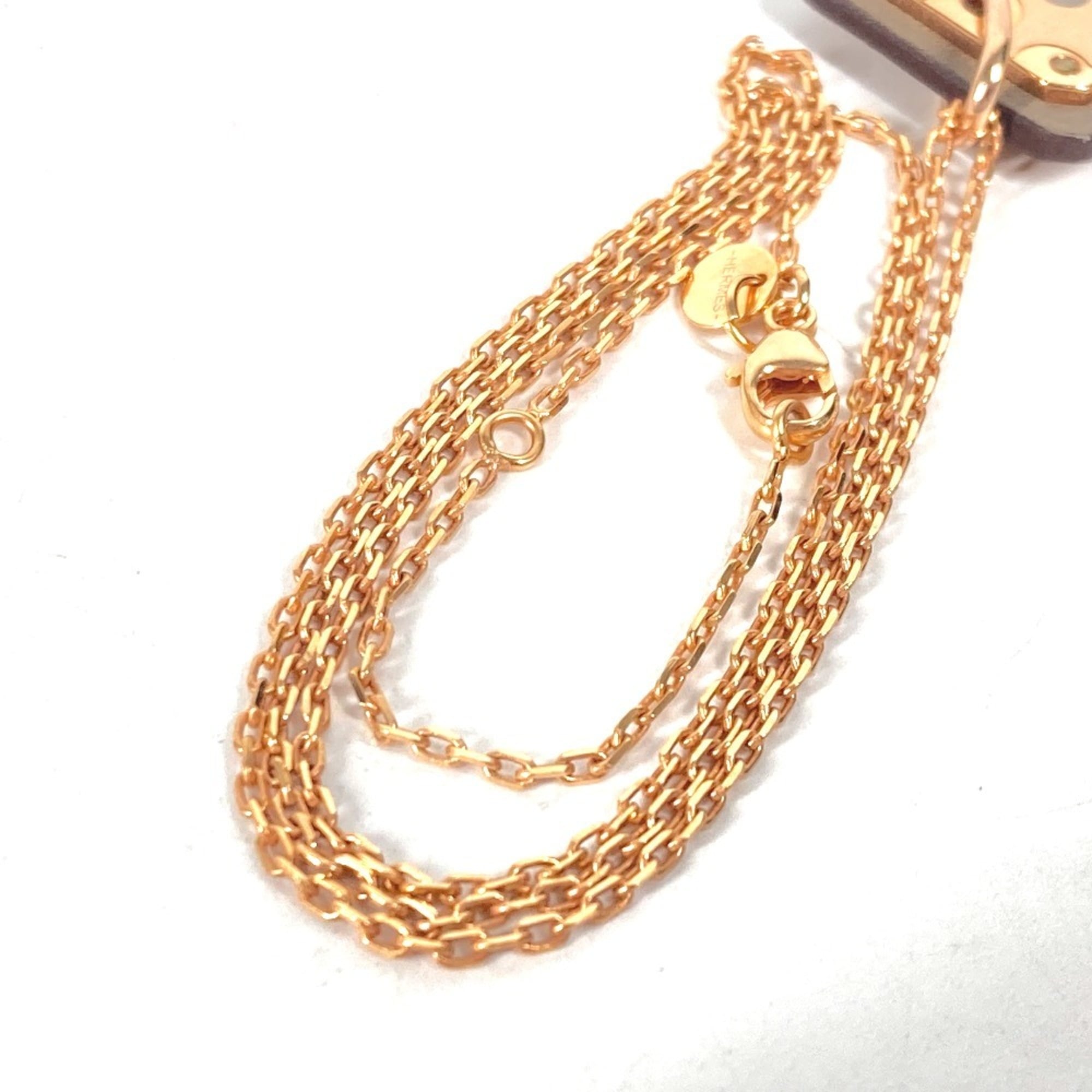 HERMES Hermes Heart Chain Asdukur PM Pendant Necklace Metal Leather Women's Etoupe Gray x Pink Gold Similar E-240605-15 — Like New