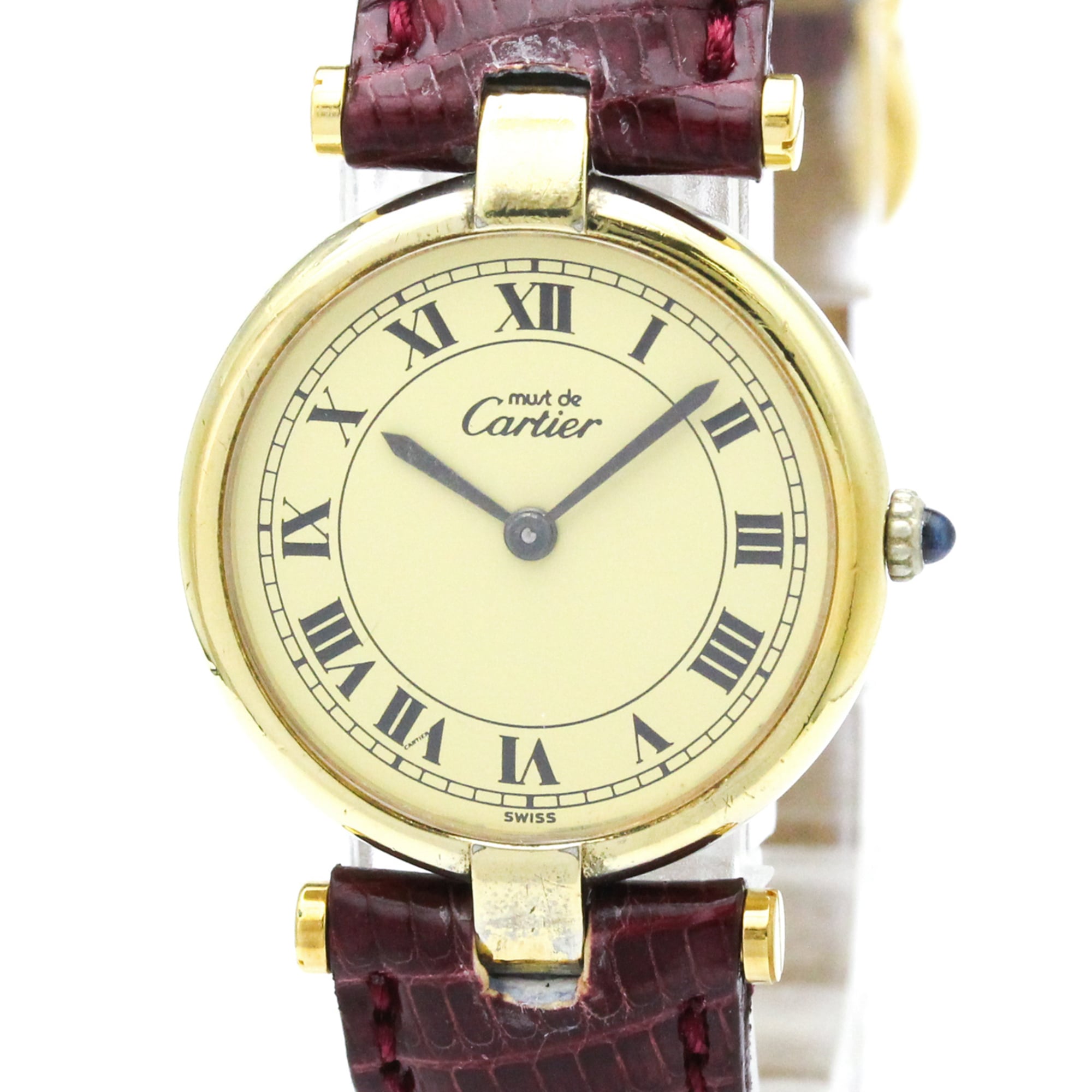 CARTIER Must Vendome Gold Plated Leather Quartz Ladies Watch — Good