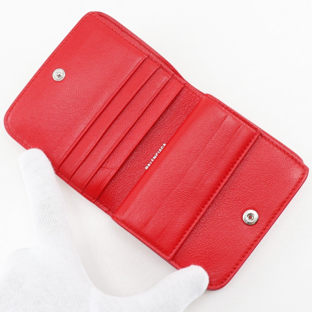 BALENCIAGA BB Bi-fold Wallet 601474 Leather Red Snap Button Logo Women's S140825867