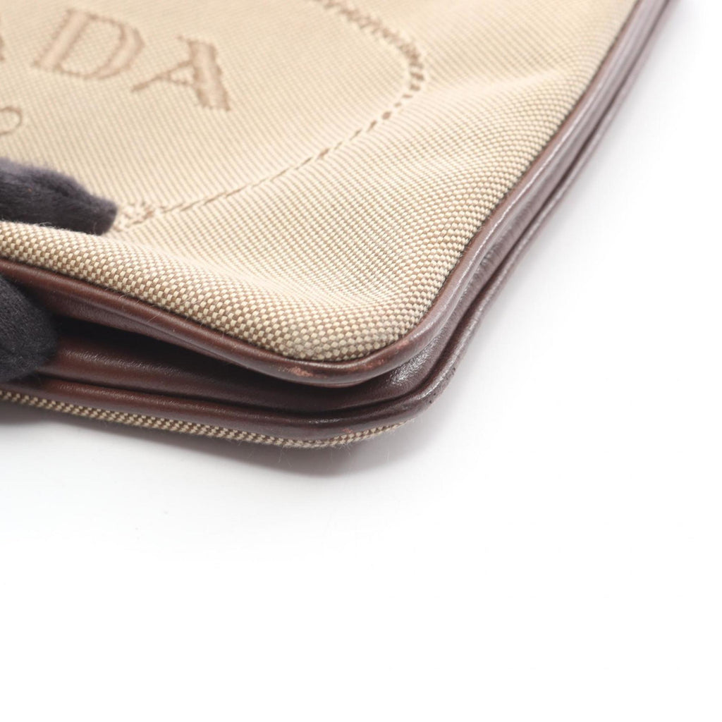Prada Logo Jacquard Shoulder Bag, Canvas and Leather, Women's, Beige Brown, 1BH050