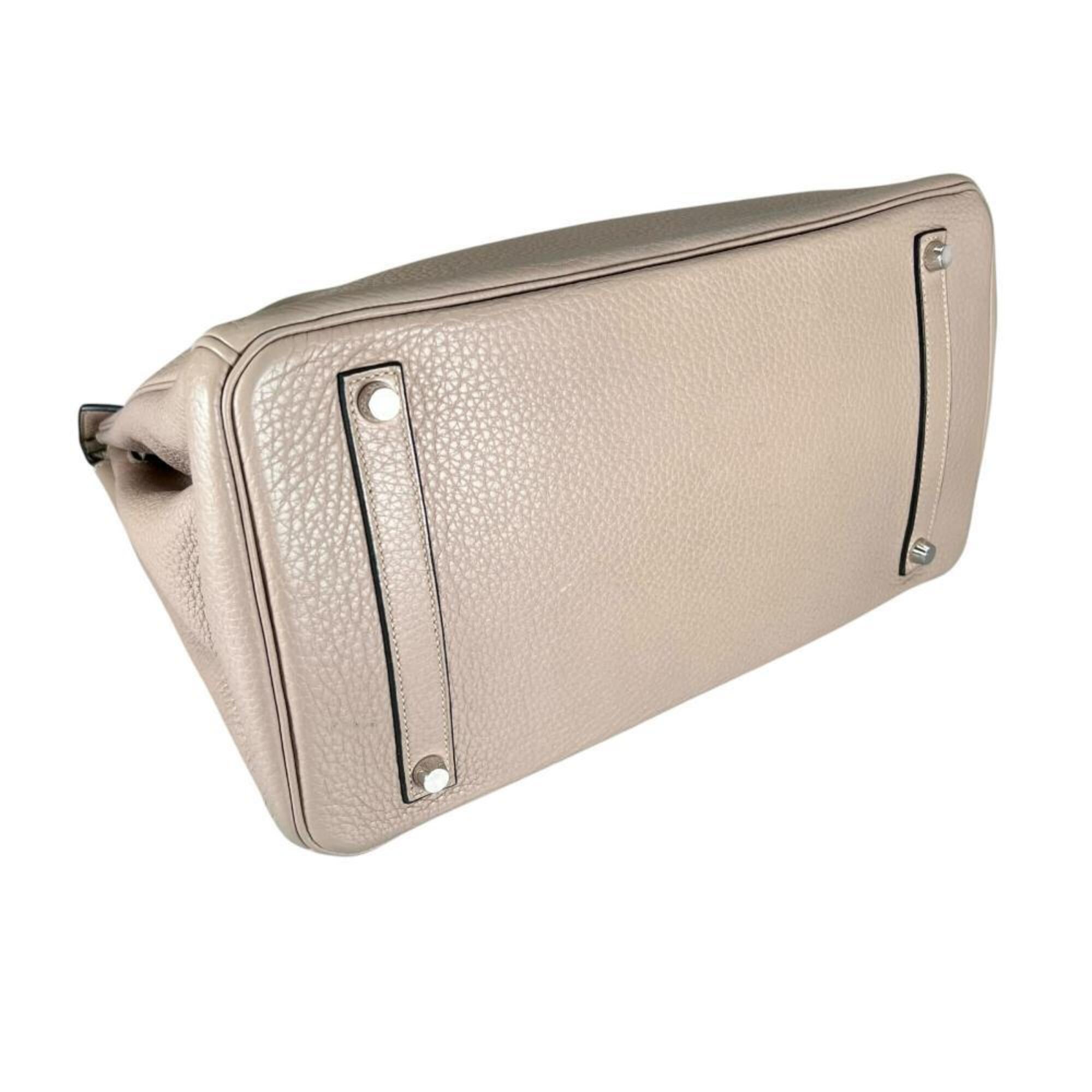 Hermes Birkin 35 handbag for women, with shield hardware, HERMES □P stamp, Taurillon leather, beige, 2012 model — Like New