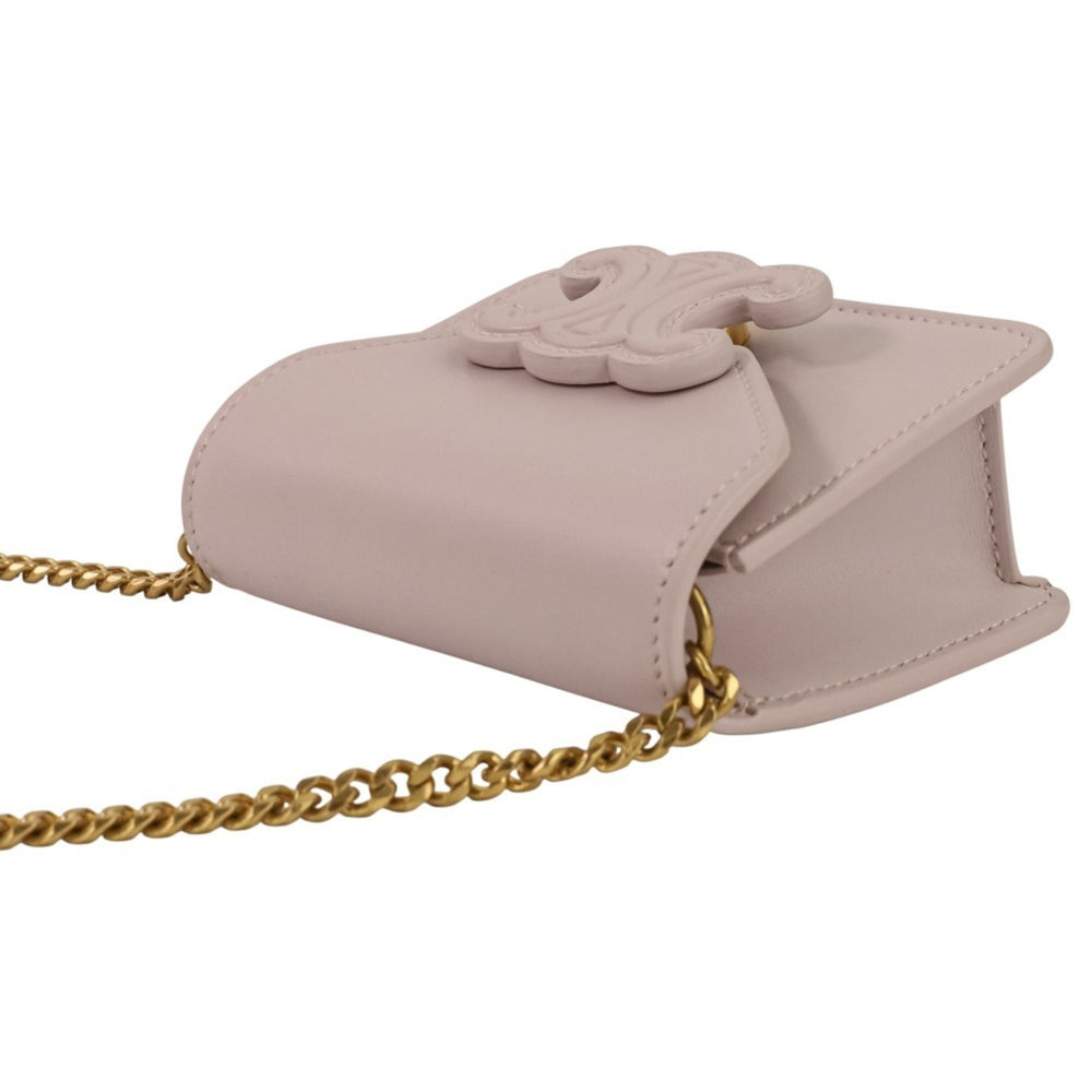 CELINE Triomphe Chain Card Holder Mini Shoulder Bag S-BB-4292 Light Pink Women's — Like New