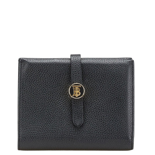 Burberry TB logo bifold wallet in black leather for women.