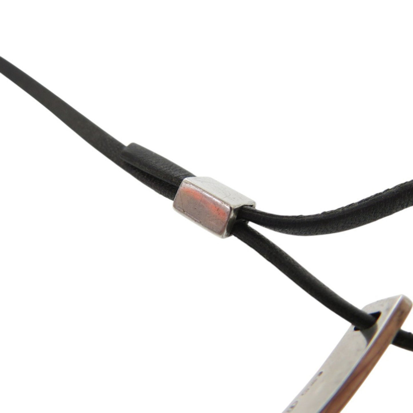 Gucci logo plate choker necklace in 925 silver and black leather. 1708 GUCCI