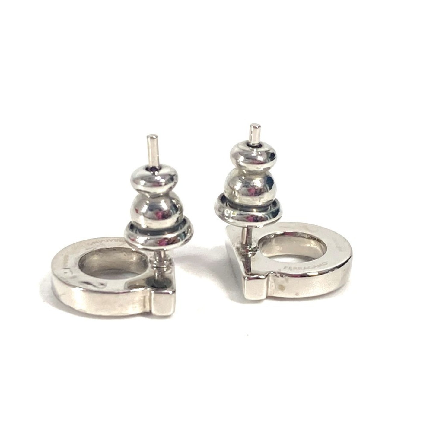 Salvatore Ferragamo 76 0123 Gancini Rhinestone Accessories Earrings Metal Men's Women's Silver