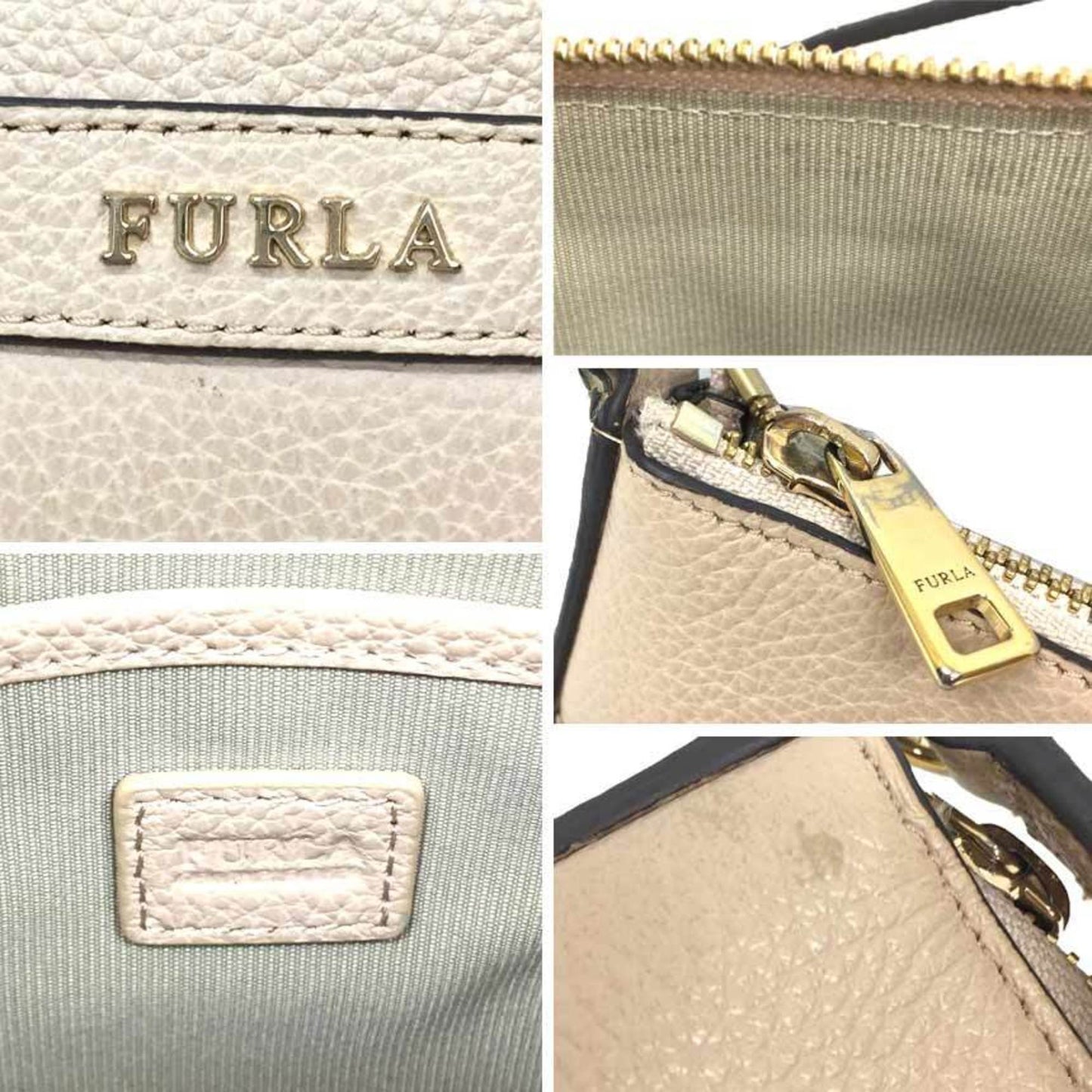 FURLA Pochette Shoulder Pouch Bag Leather Beige Women's