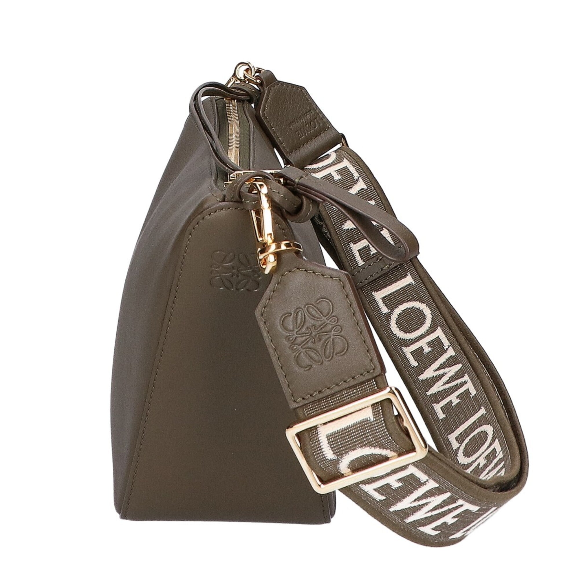 LOEWE A538G13X01 Classic Calf Hammock Hobo Mini Shoulder Bag, Dark Khaki Green, Gold Hardware, with Anagram Strap (sold separately), for Women — Like New