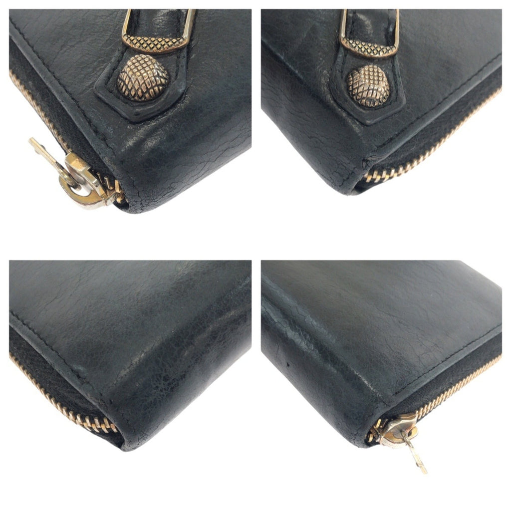 BALENCIAGA City Classic Continental Black Leather Long Wallet with Gold Hardware, Round Zipper, 253053, Women's