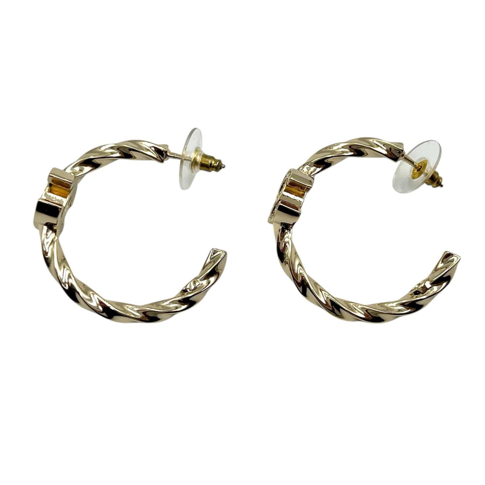 CHANEL Coco Mark Hoop Earrings L23B GP Rhinestone Women's