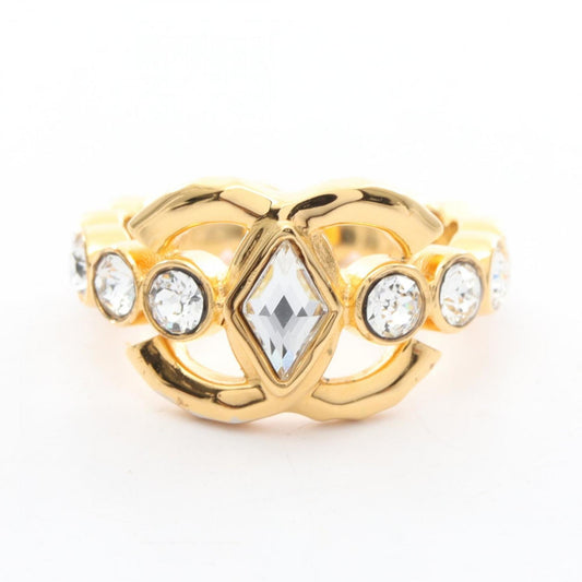 CHANEL Coco Mark Ring, Gold Plated with Crystals, Women's, and Clear