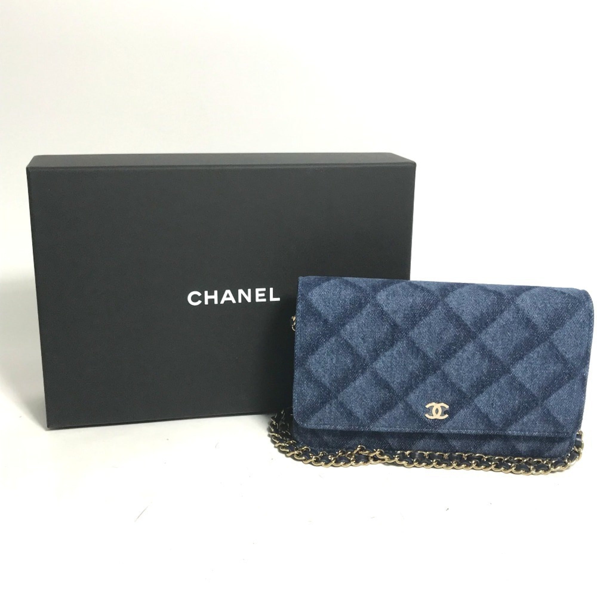 CHANEL AP0250 Long Wallet Chain Bag Matelasse Shoulder Denim Women's Blue — New - Store Return