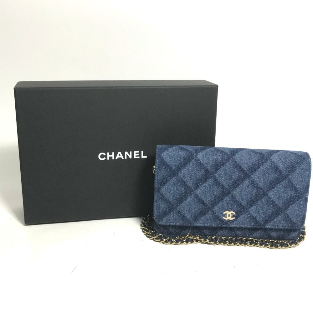 CHANEL AP0250 Long Wallet Chain Bag Matelasse Shoulder Denim Women's Blue — New - Store Return