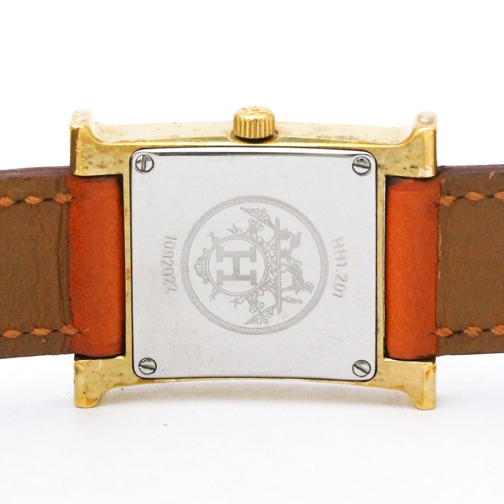 HERMES H Watch Gold Plated Leather Quartz Ladies Watch HH1.201 — Good