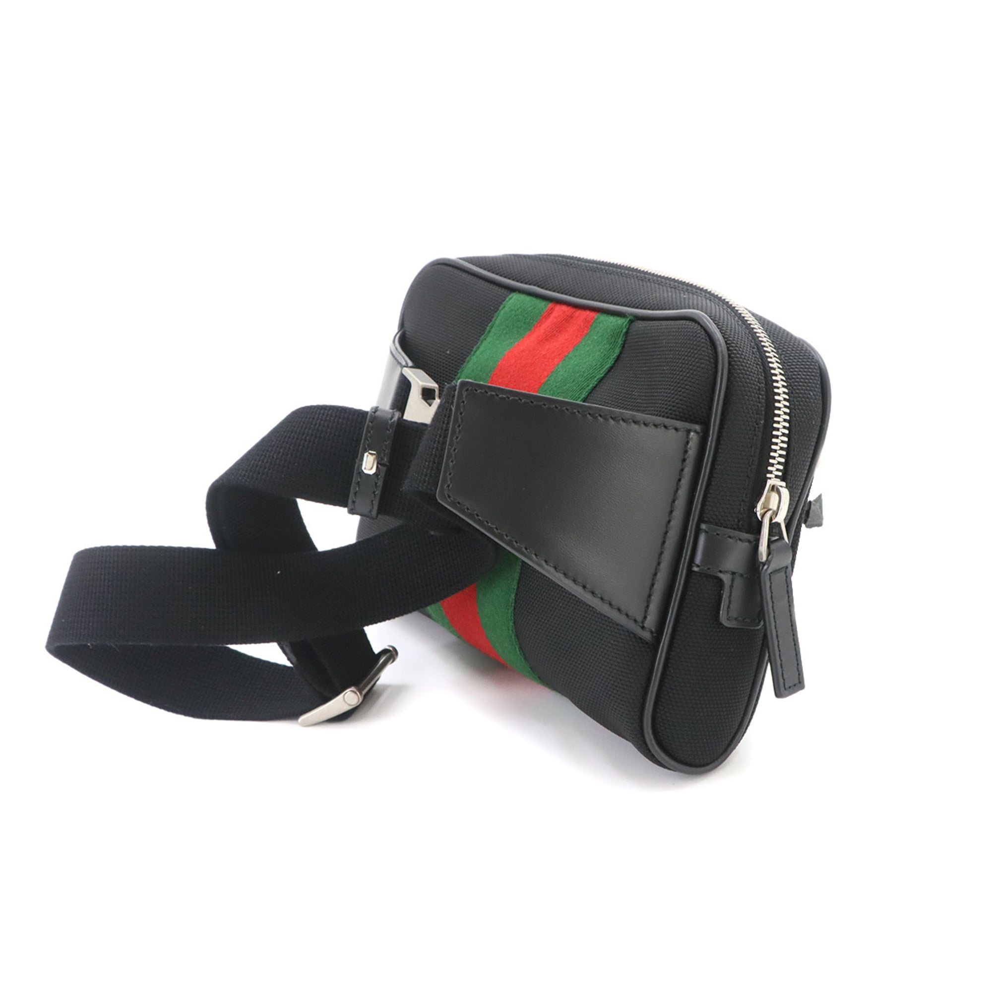 Gucci Sherry Line Body Handbag, Canvas and Leather, Black, 630919, Silver Hardware, Web Stripe Belt Bag — New - Store Return