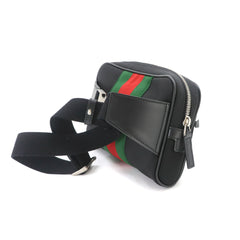 Gucci Sherry Line Body Handbag, Canvas and Leather, Black, 630919, Silver Hardware, Web Stripe Belt Bag — New - Store Return