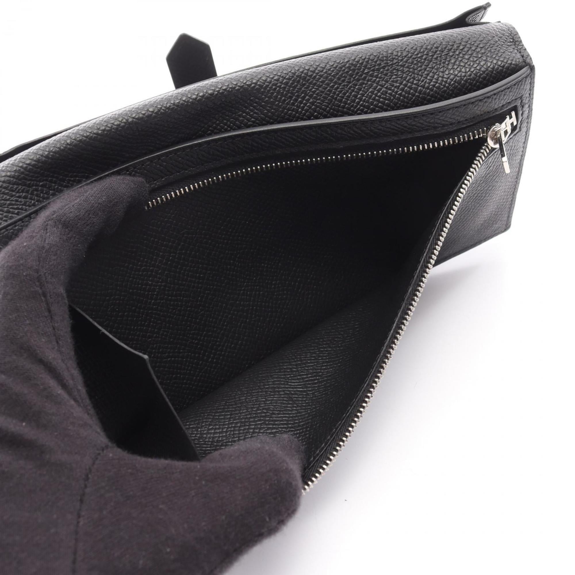 Hermes Hermès Bearn Soufflet Bi-fold Long Wallet in Calfskin Leather (Cowhide) with Epsom Leather, Black