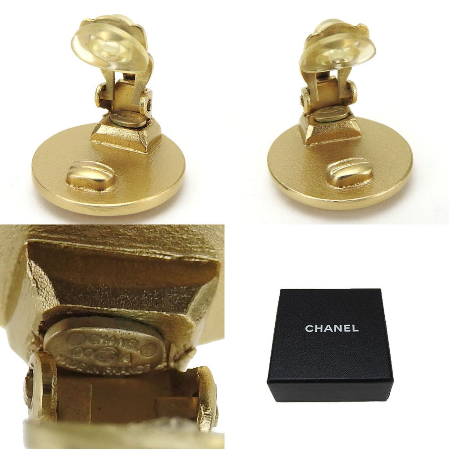 CHANEL Earrings Coco Mark Gold Plated GP 00A Red Rhinestone Accessories Women's red