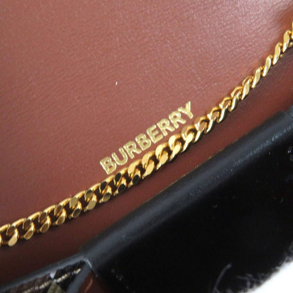 BURBERRY TB All-Over Print Compact Chain Wallet, Leather Bifold Brown, Women's