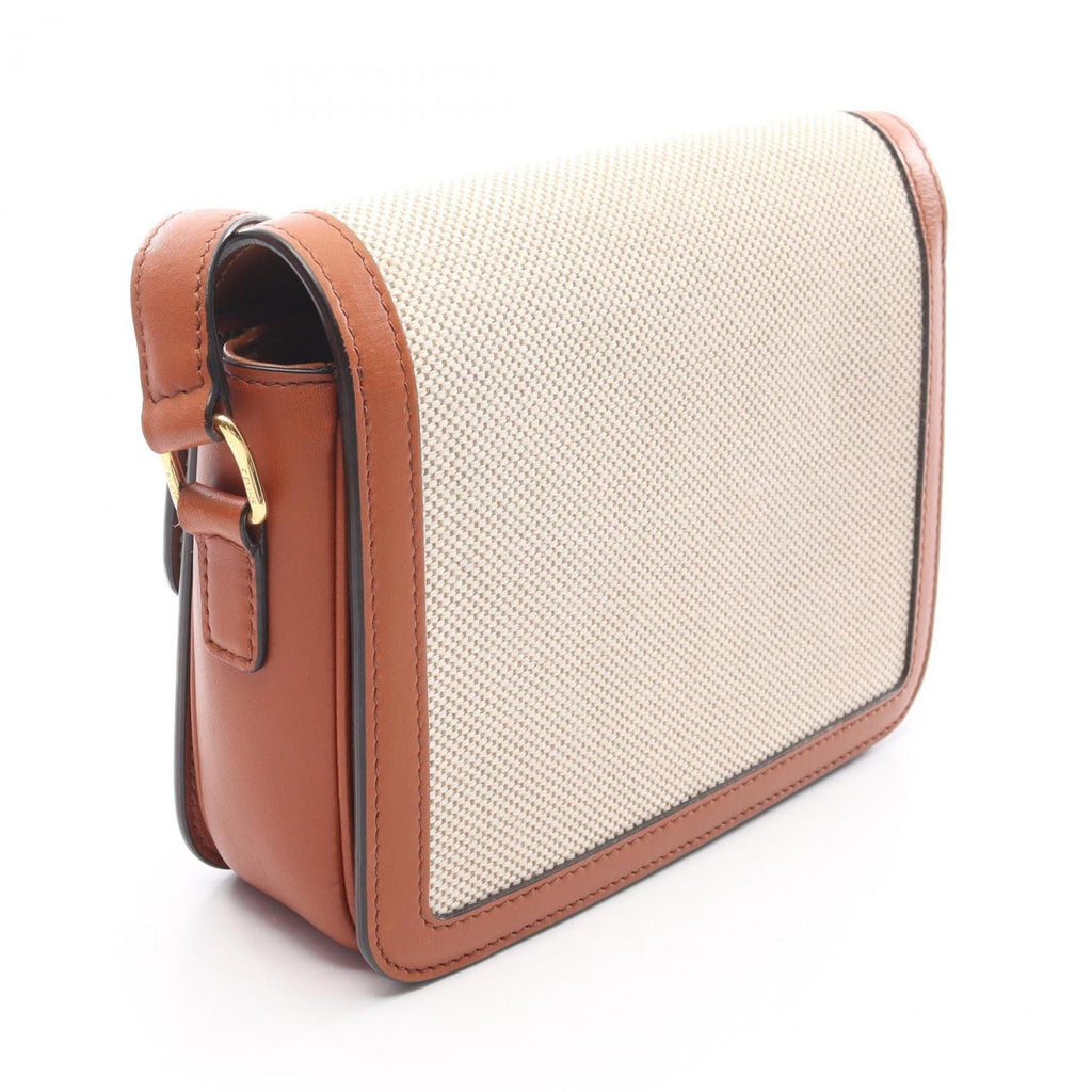 Celine Teen Triomphe Shoulder Bag, Canvas and Leather, Women's, Ivory Brown