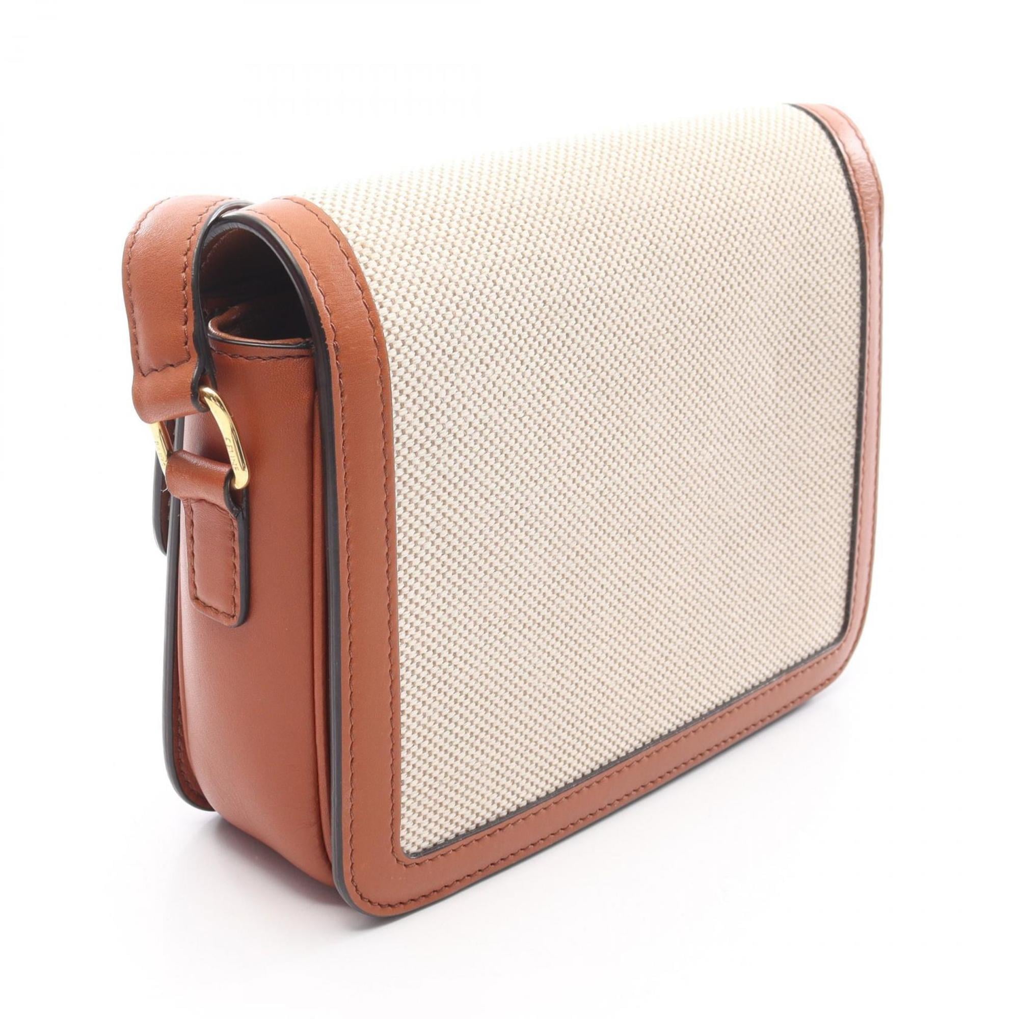 Celine Teen Triomphe Shoulder Bag, Canvas and Leather, Women's, Ivory Brown
