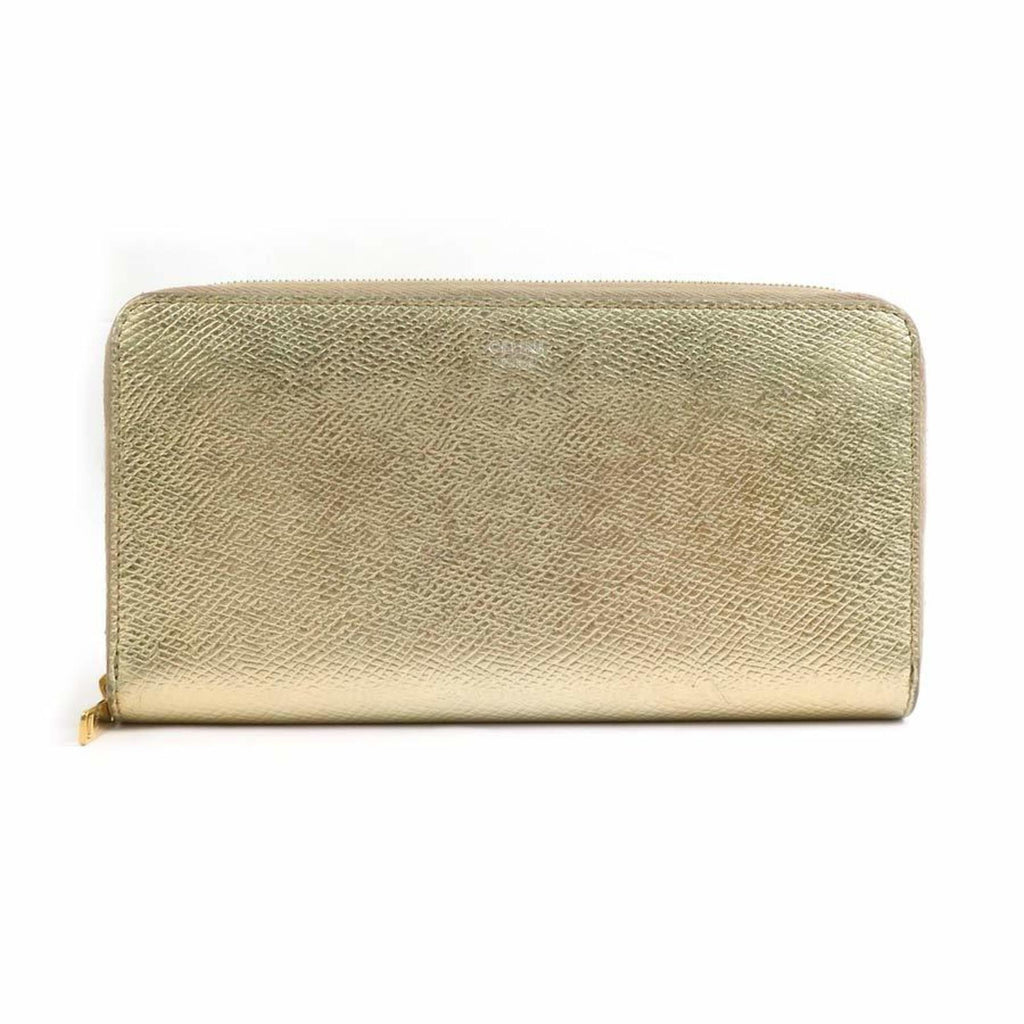 CELINE Round Long Wallet Leather Gold Men's Women's 55790g