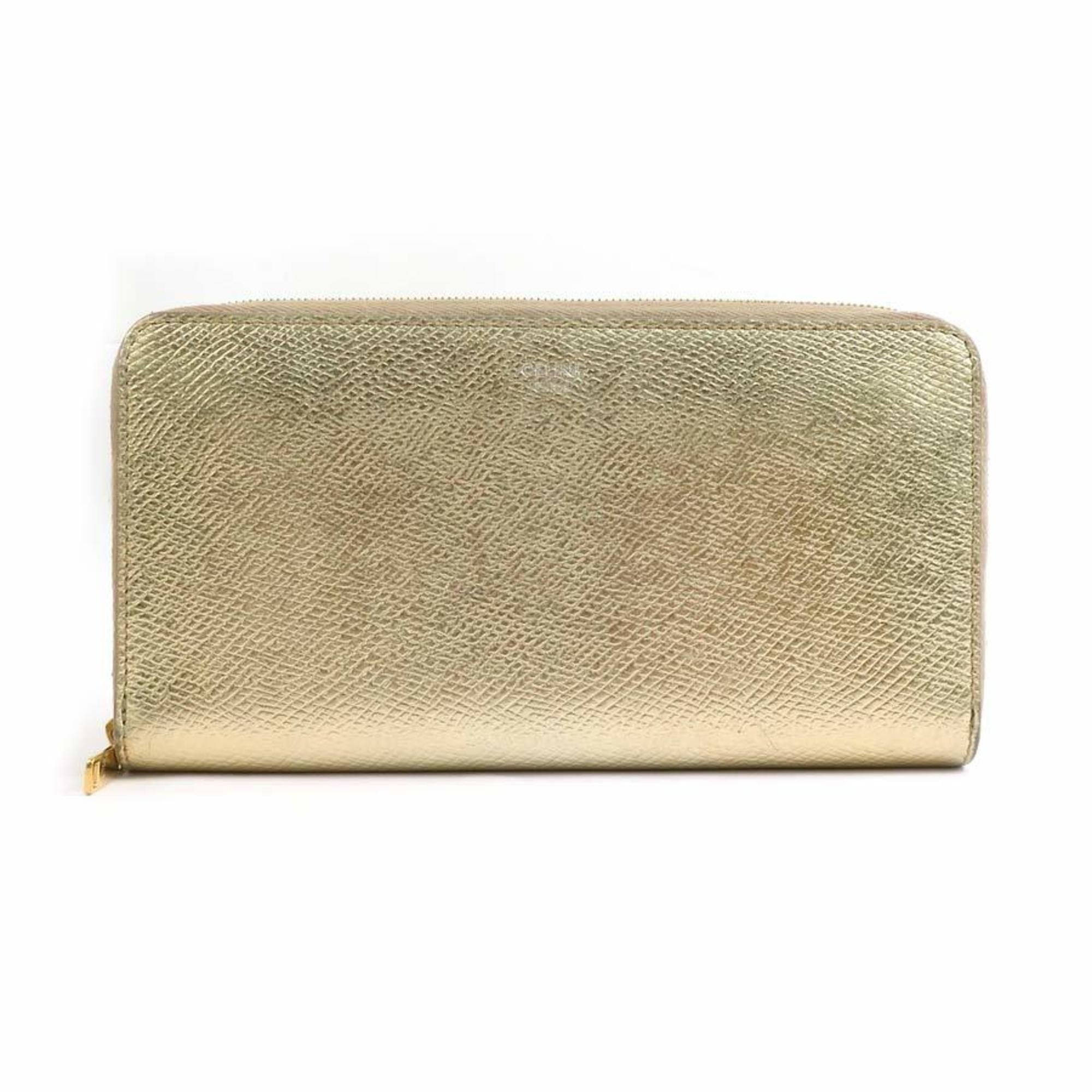 CELINE Round Long Wallet Leather Gold Men's Women's 55790g