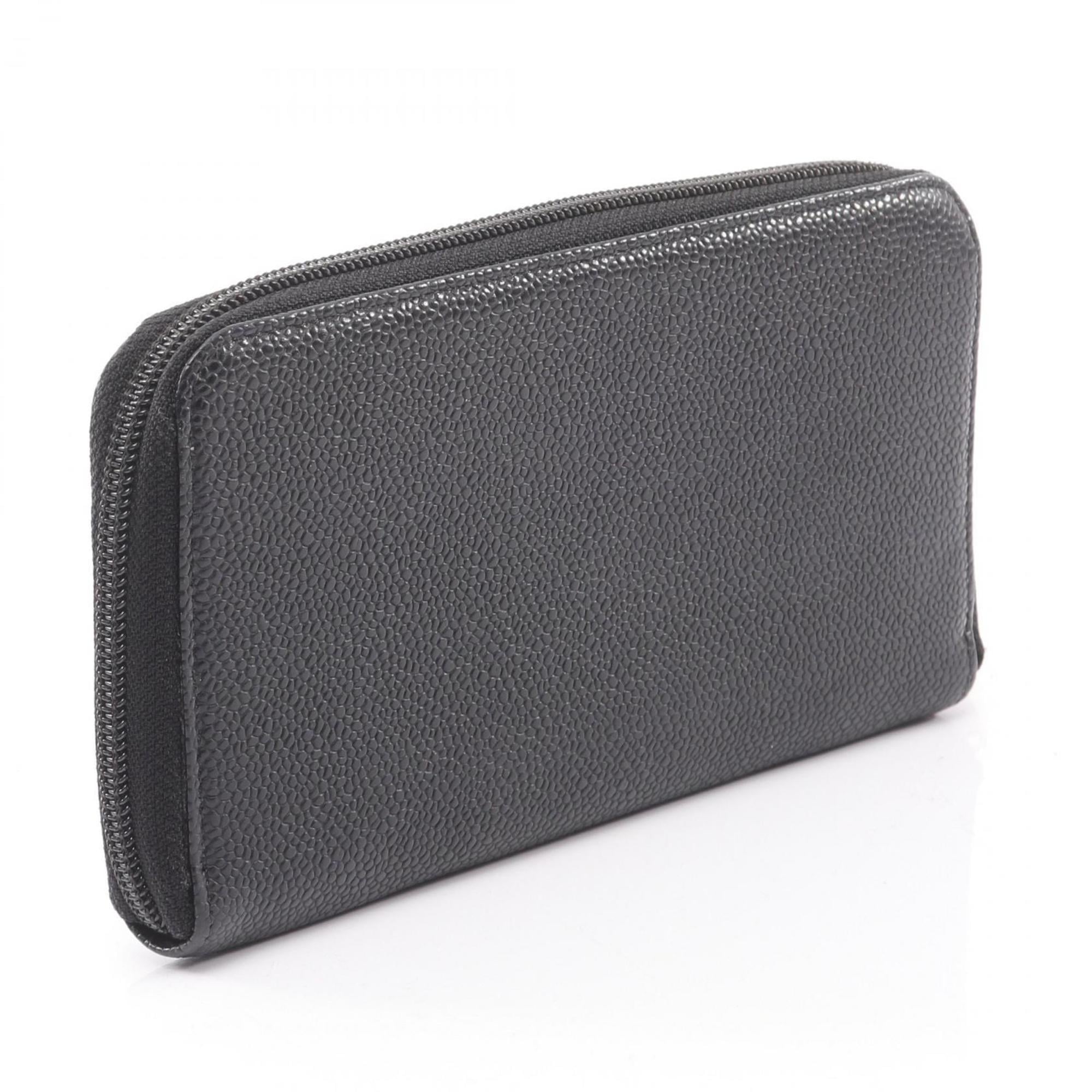 CHANEL Coco Mark Round Long Wallet in Calfskin Leather (Cowhide) for Women, Black