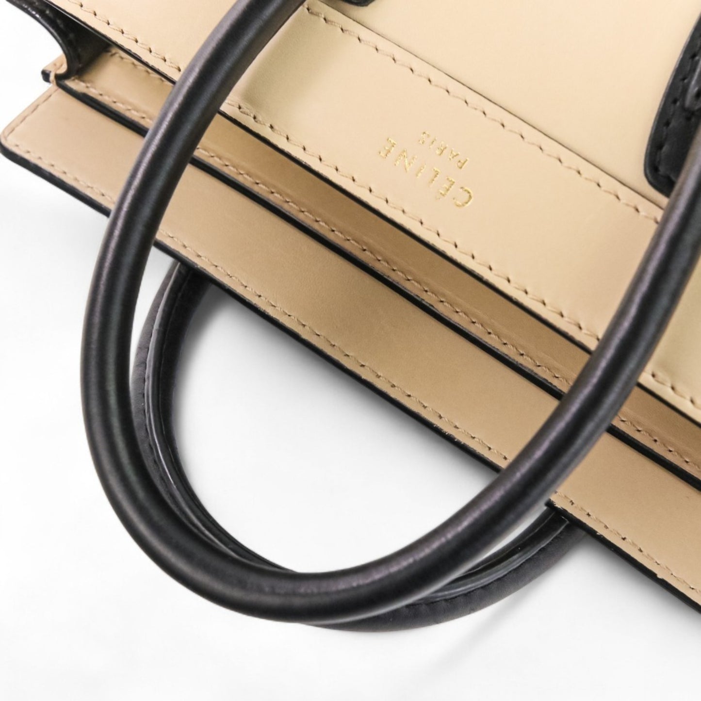 CELINE Luggage Nano Shopper 2-Way Tote Bag/Shoulder Bag in Two-Tone Beige and Black for Women