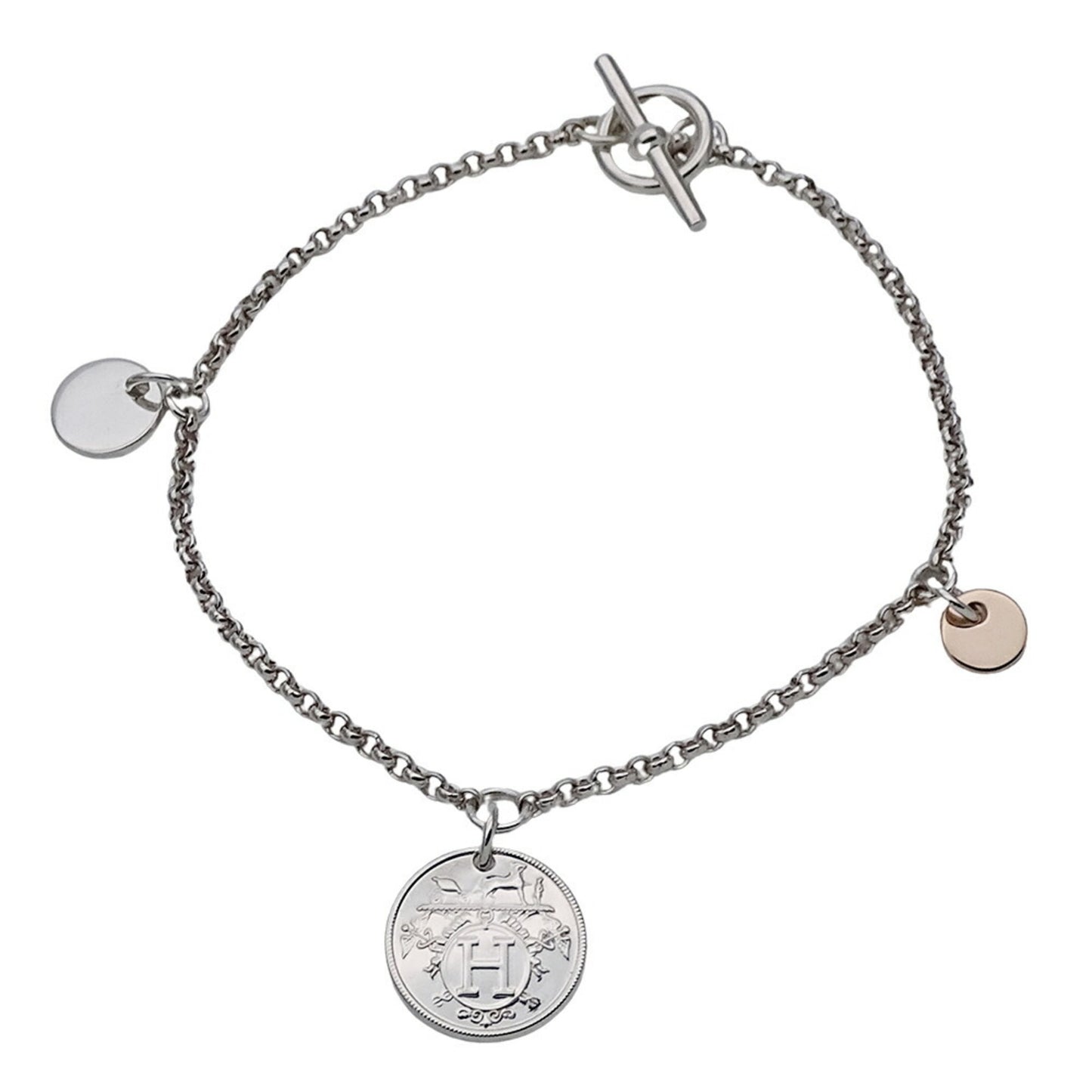Hermes Hermès Ex Libris PM Bracelet for Women, SV925, 750PG, Silver, Pink Gold, ST Size, Polished