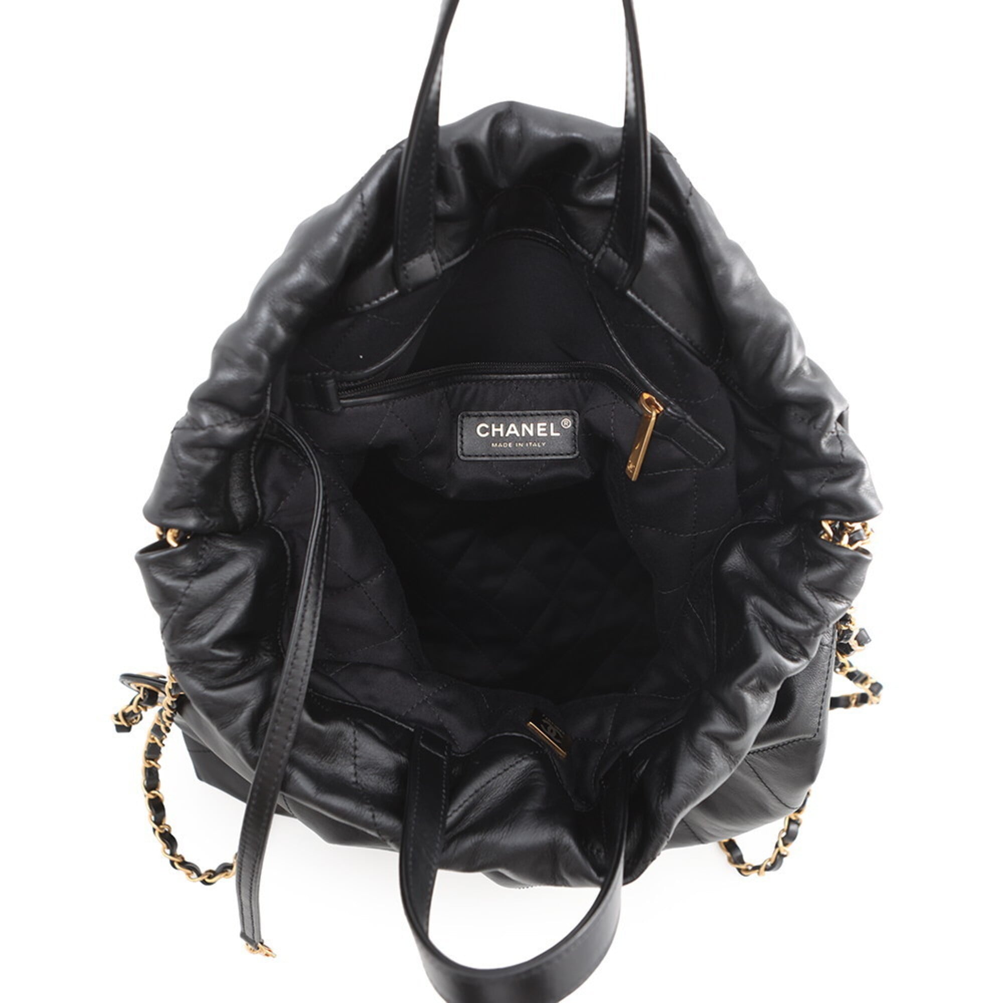 Chanel Backpack, 22 Large, Shiny Calf Leather AS3313, CHANEL Handbag, Black, Women's — Like New