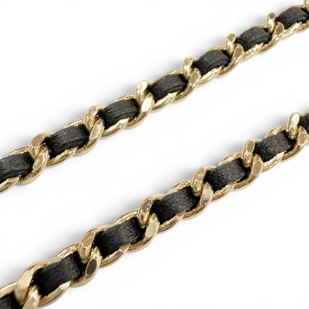 CHANEL A23B ABB548 Rhinestone Coco Mark Matelassé Bag Motif Chain Necklace, Gold & Black, Made in France, Women's — Like New