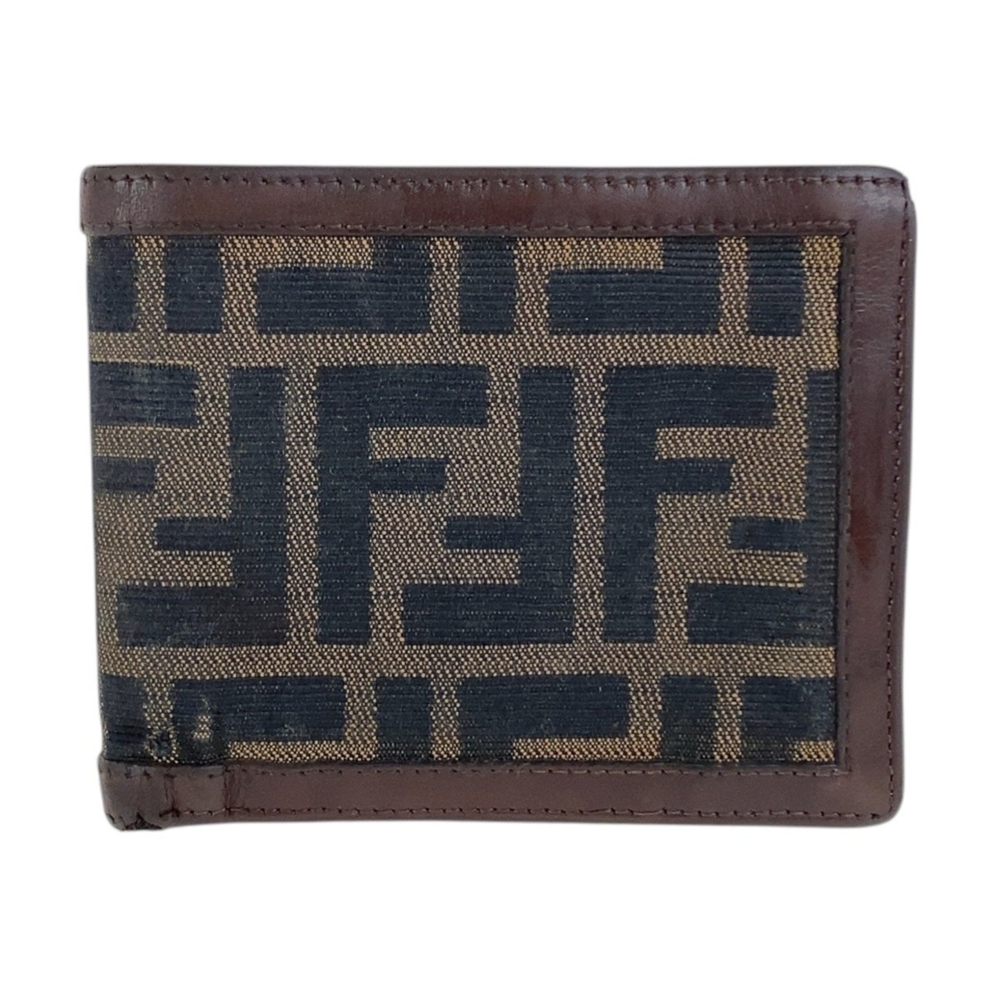 FENDI Zucca Brown Leather Canvas Wallet with Silver Hardware, Size 810 11018 6877, Compact for Women