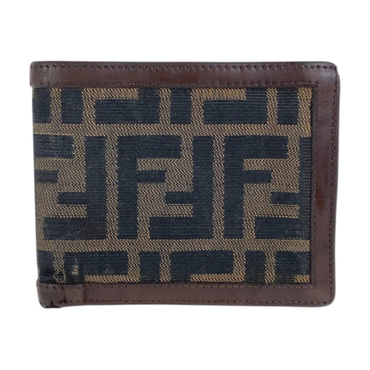 FENDI Zucca Brown Leather Canvas Wallet with Silver Hardware, Size 810 11018 6877, Compact for Women